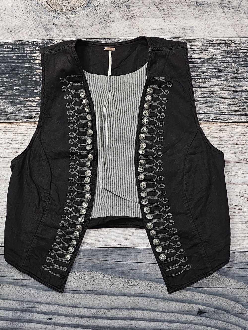 Free People Shrunken Military Denim Vest Women's Size Medium